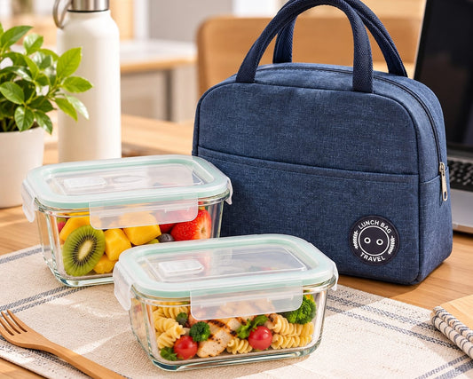 Insulated Lunch Bag with Rectangular & Square Food Storage Bowls