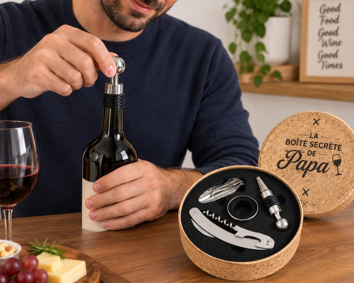 Wine Accessories Gift Set – 4-Piece Wine Opener, Stopper & Pourer Set in Cork Box