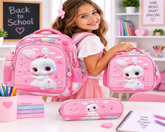 Girls’ Pink Bunny with Matching Lunch Bag & Pencil Case (36 cm)
