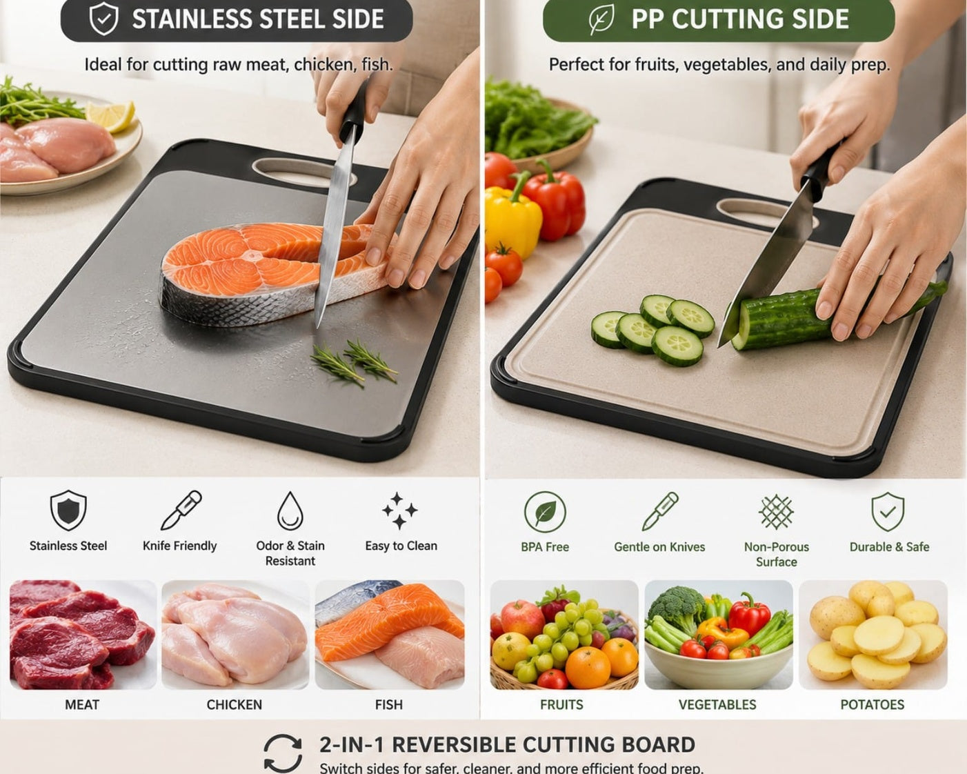 Stainless Steel & Plastic Cutting Board