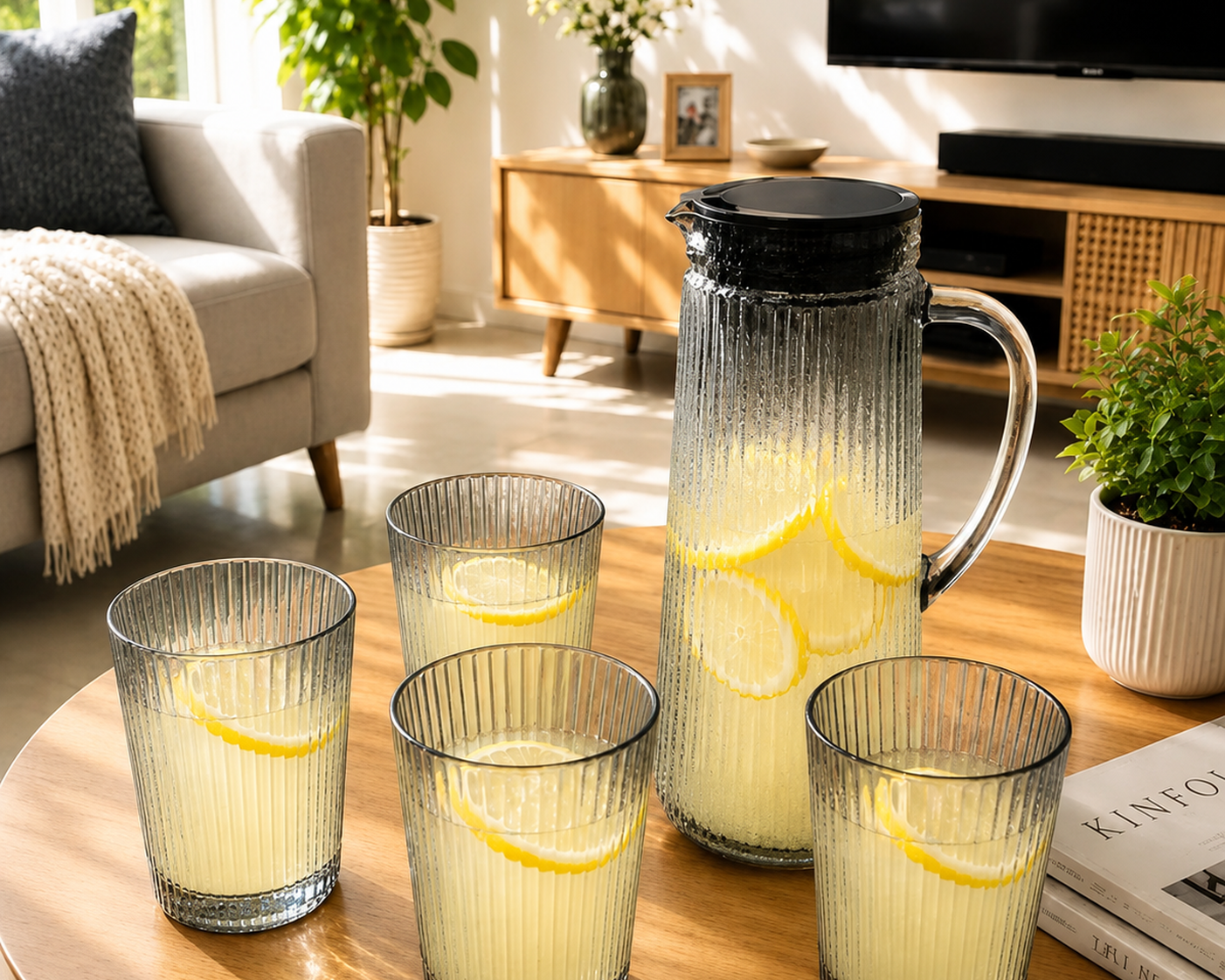 Glass Pitcher set with 4 matching Cups
