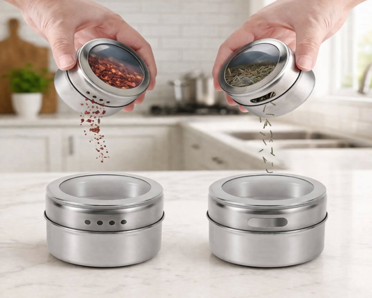 Set of 4 Magnetic Stainless Steel Spice Jars