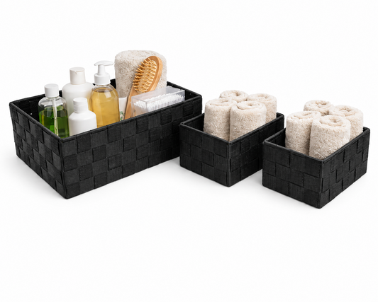 Woven Storage Basket Set of 3 -Black