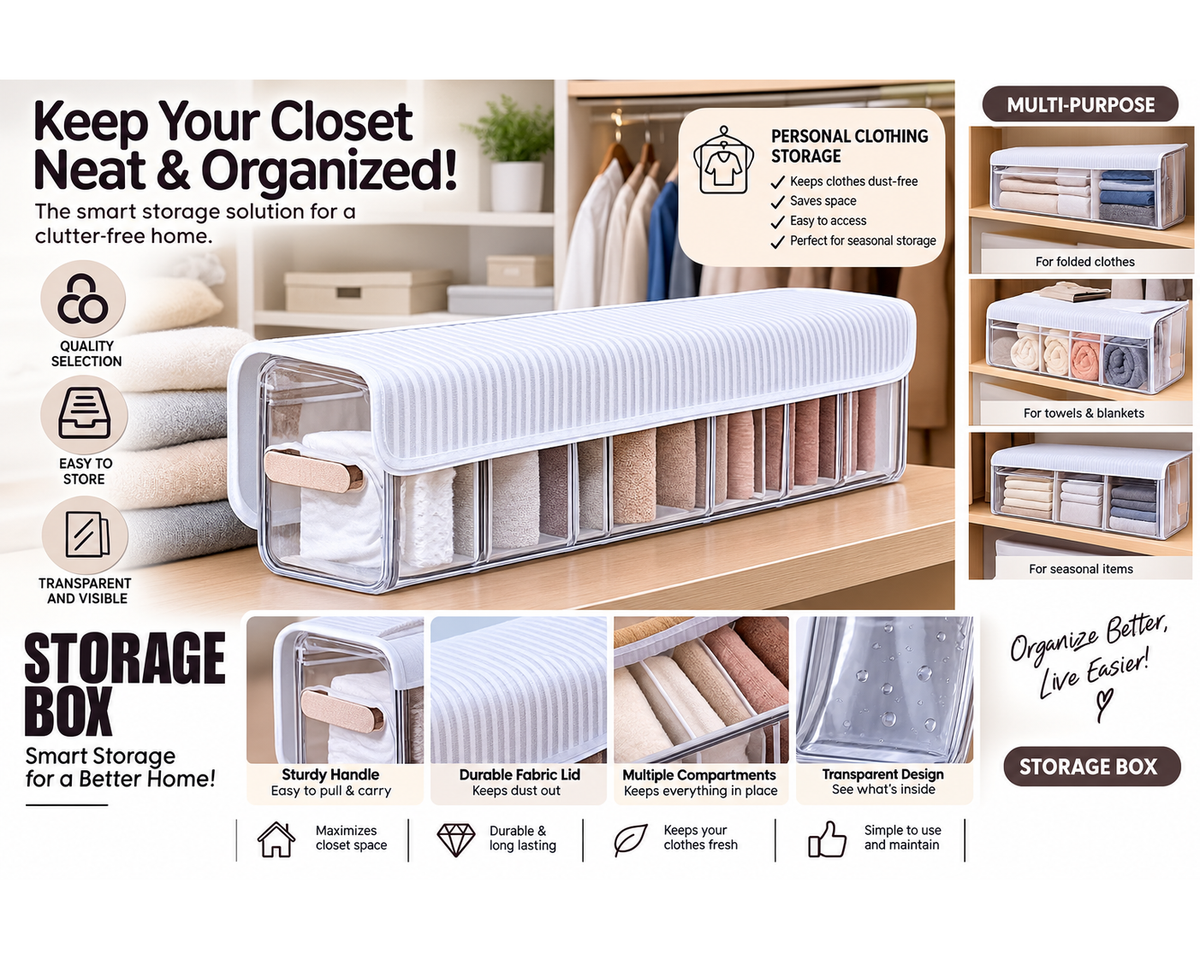 Clothes Storage Box with Compartments – Transparent Closet Organizer