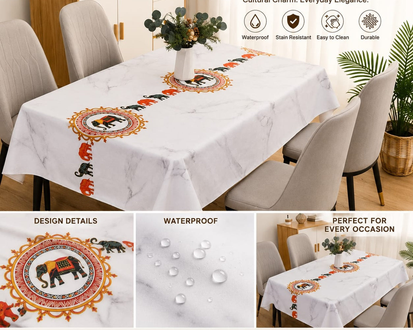 Waterproof Elephant Dining Table Cover