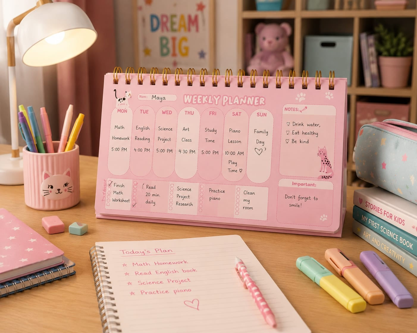 Kids Weekly Planner – Cute Desk Calendar & Study Organizer