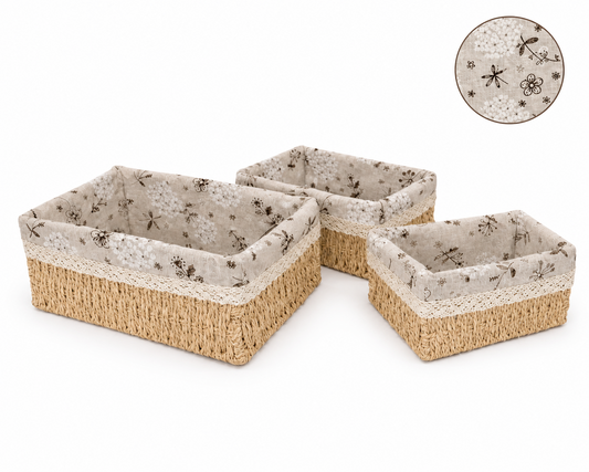 Woven Storage Basket Set of 3 Beige